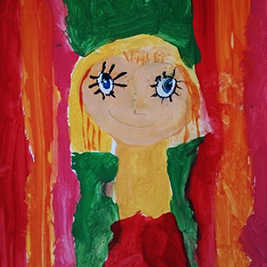 peinture enfant fille colorée yeux bleus
